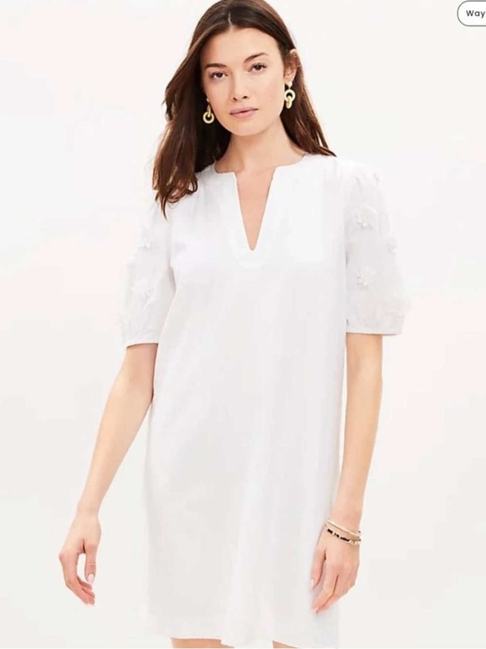 LOFT NWT❗️White Shift Dress Flower Appliqués on Sleeve